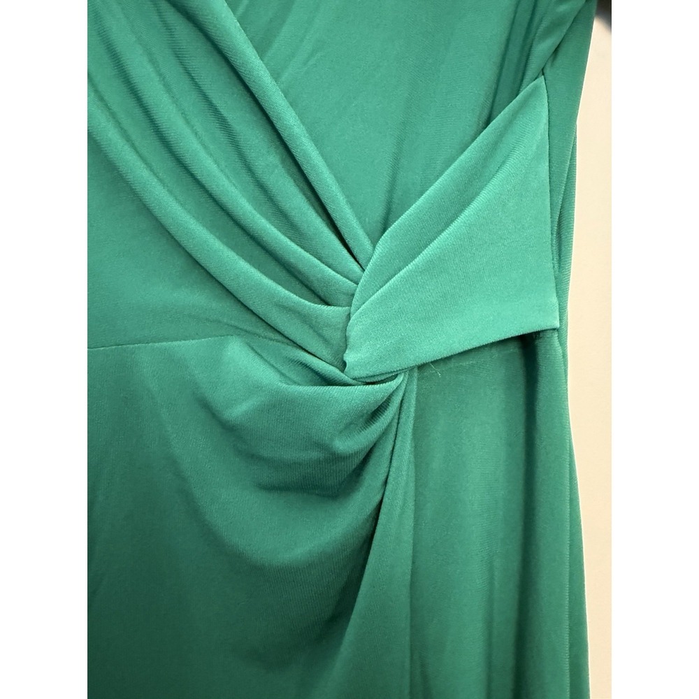 Nina Leonard Women's Faux Wrap Midi Dress Green Size M Shark Bite Hem A-Line - Picture 8 of 16